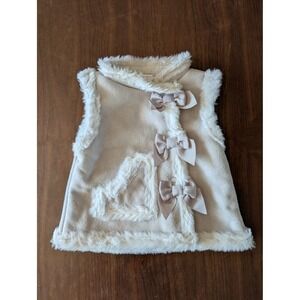 Savannah Kids Cream Faux Shearling Fur Vest Bows 24M Cozy Cabin Winter Coquette